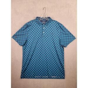 Good Good Polo Shirt Mens Large Check Print Barber Golf Performance Blue Black